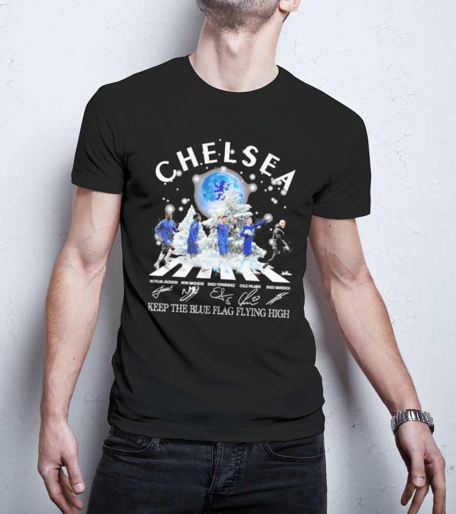 Chelsea Abbey Road Christmas Keep The Blue Flag Flying High T-Shirt