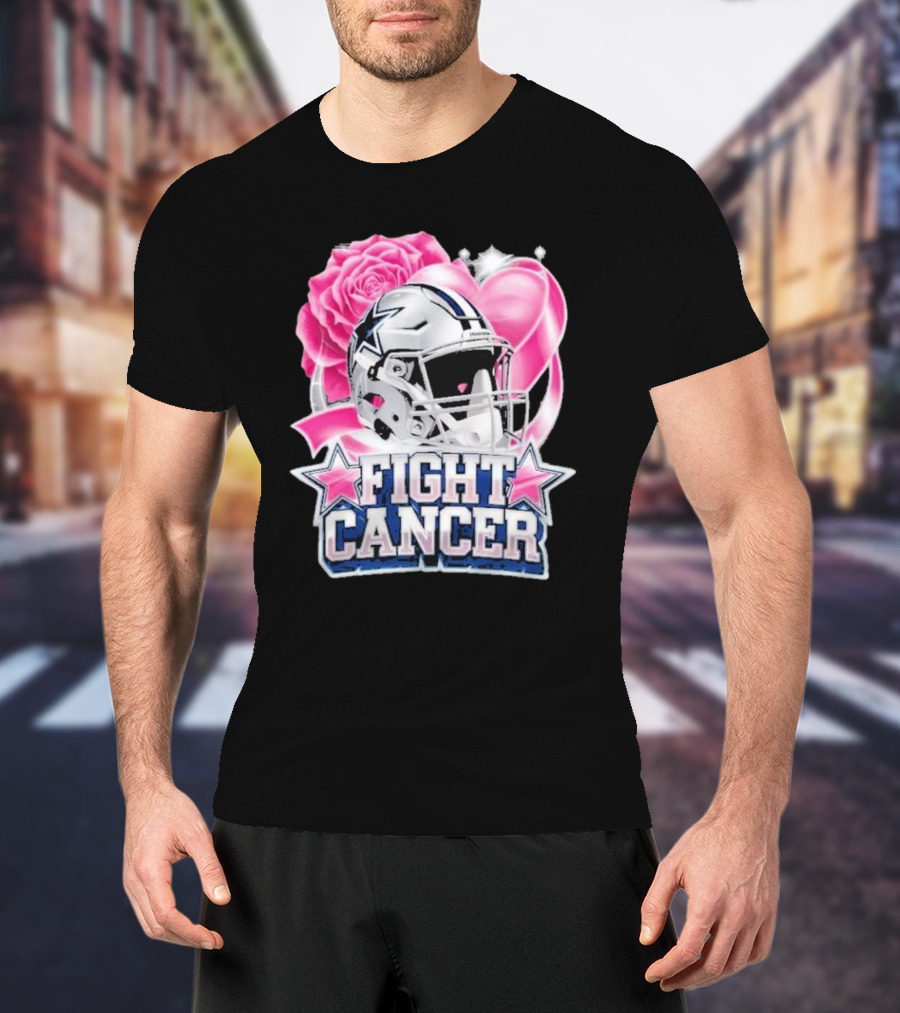 Fight Cancer Breast Cancer Dallas Cowboys Helmet Roses Pink T-Shirt