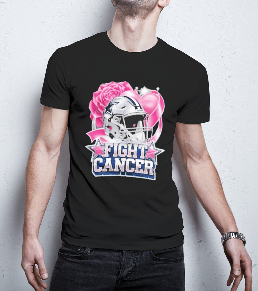 Fight Cancer Breast Cancer Dallas Cowboys Helmet Roses Pink T-Shirt