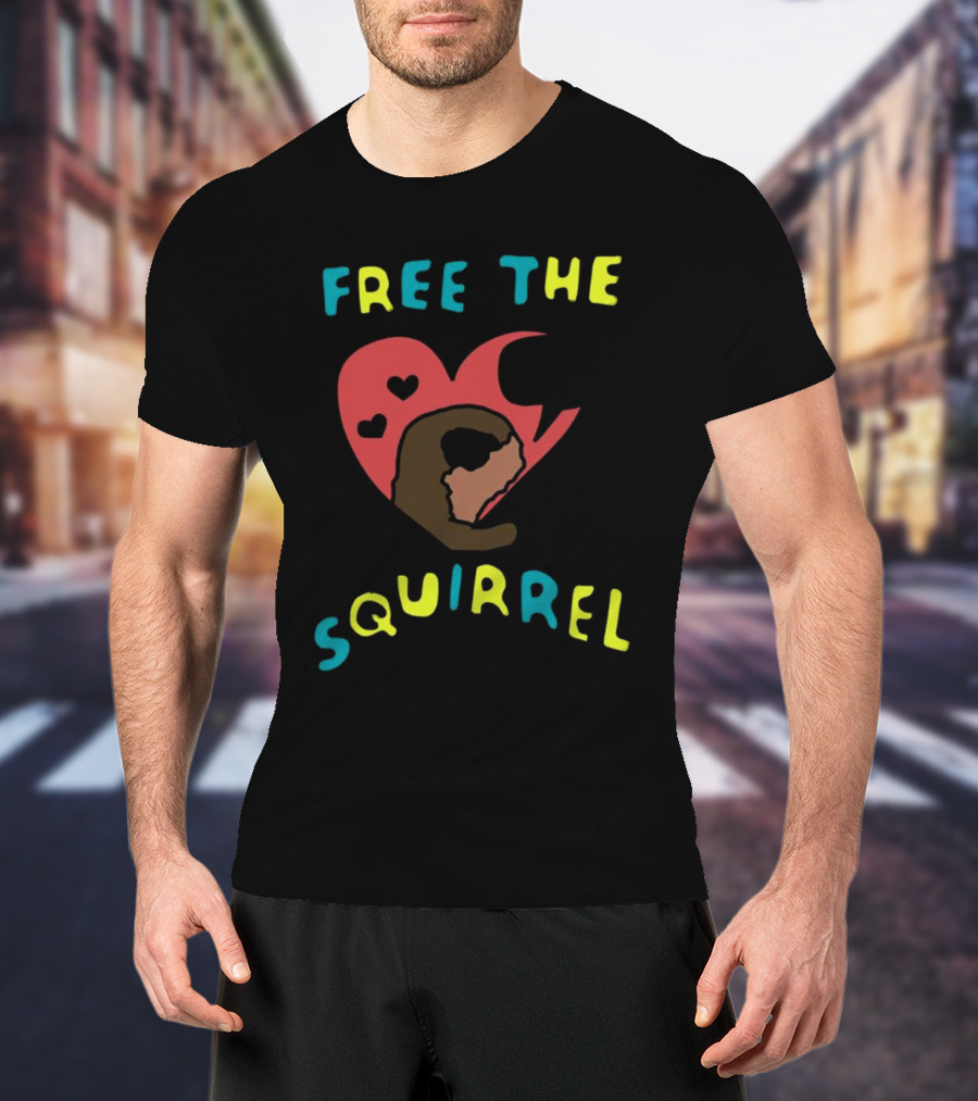 Free The Squirrel I Like Trains Heart Speech Bubble T-Shirt