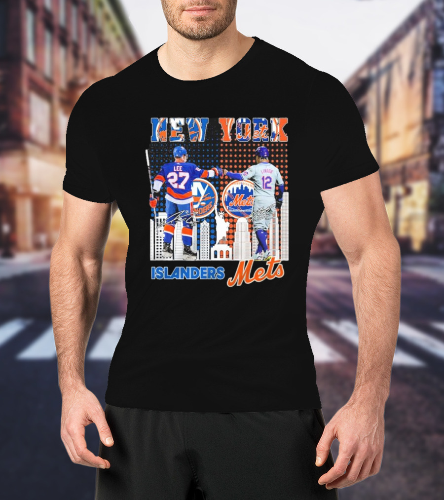 New York Islanders Mets Anders Lee Francisco Lindor Collaboration T-Shirt