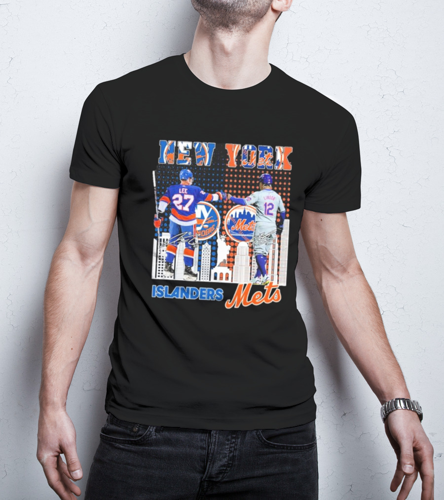New York Islanders Mets Anders Lee Francisco Lindor Collaboration T-Shirt