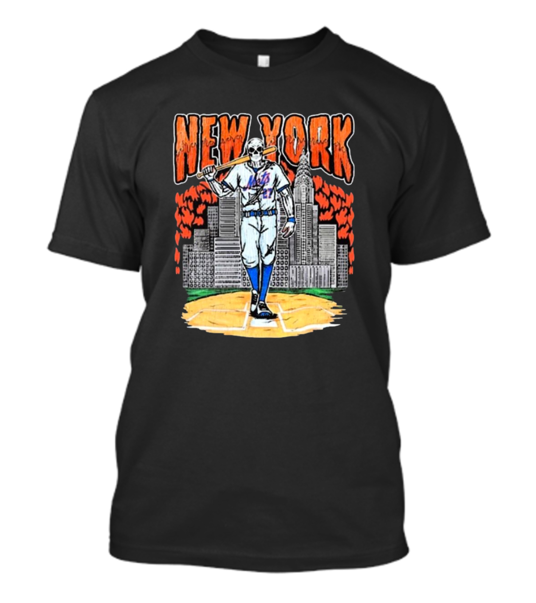 Reed Garrett New York Mets MLB Painting Skeleton Batter City Skyline T-Shirt
