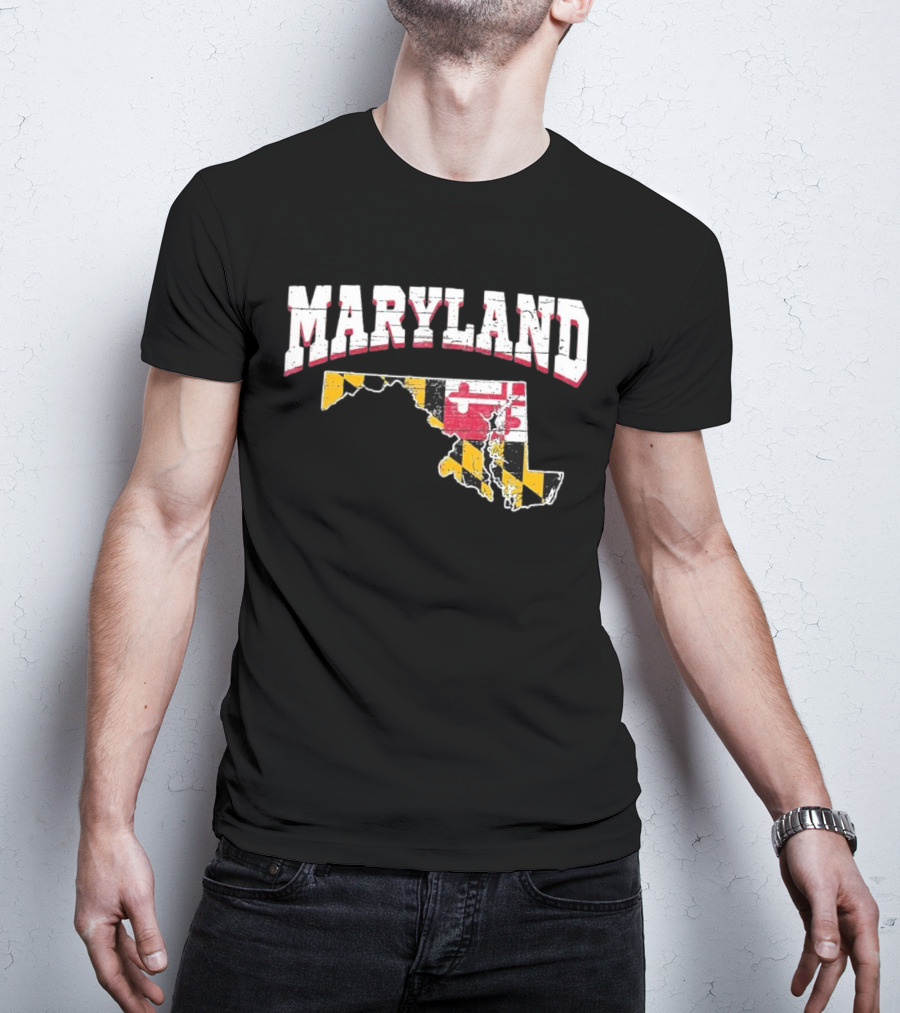 Maryland State Flag Map Proud Us Citizen America T-Shirt