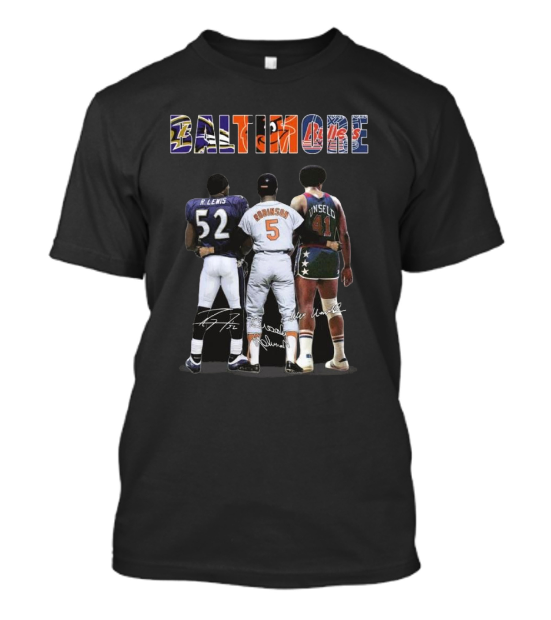 Baltimore Ravens Lewis Orioles Robinson Bullets Unseld Signatures T-Shirt