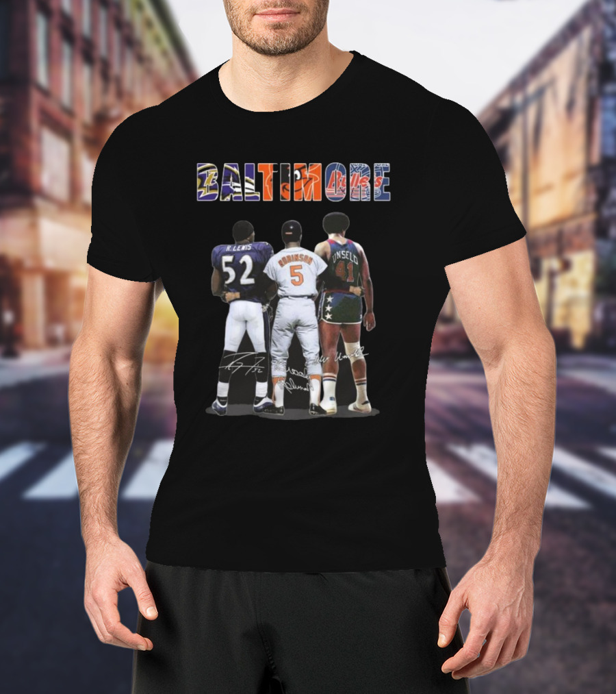 Baltimore Ravens Lewis Orioles Robinson Bullets Unseld Signatures T-Shirt