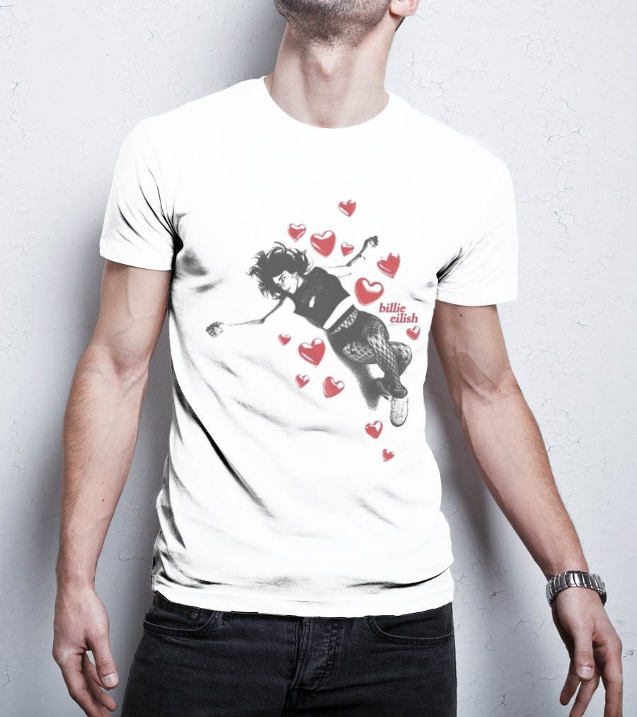 Billie Eilish Surrounded By Floating Red Hearts Valentine T-Shirt