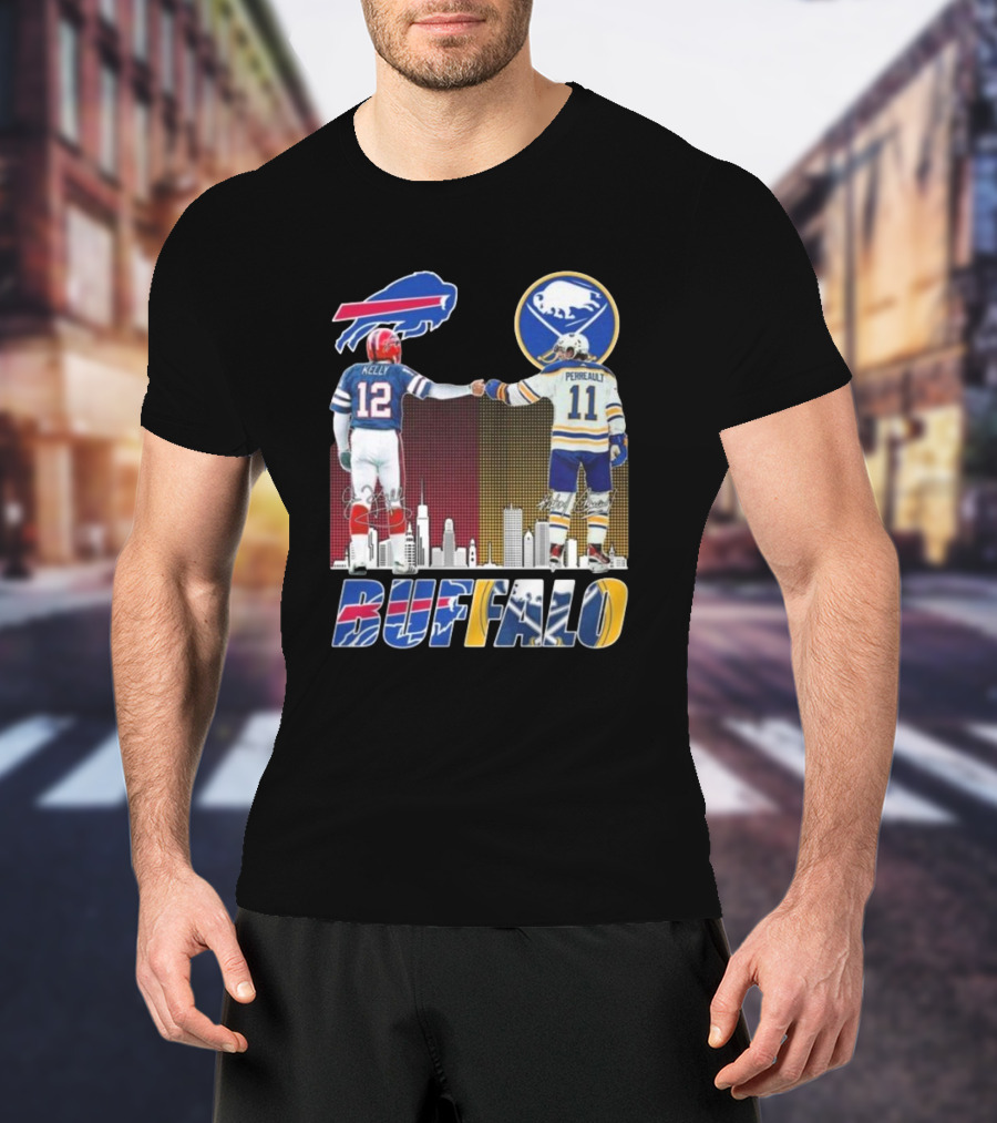 Buffalo Bills Sabres Kelly Perreault Signatures Skyline T-Shirt