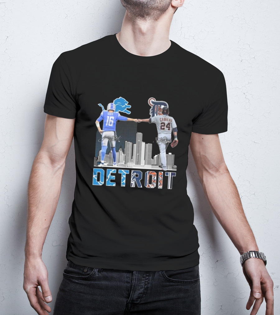 Detroit Lions Goff Tigers Cabrera Signatures Skyline T-Shirt