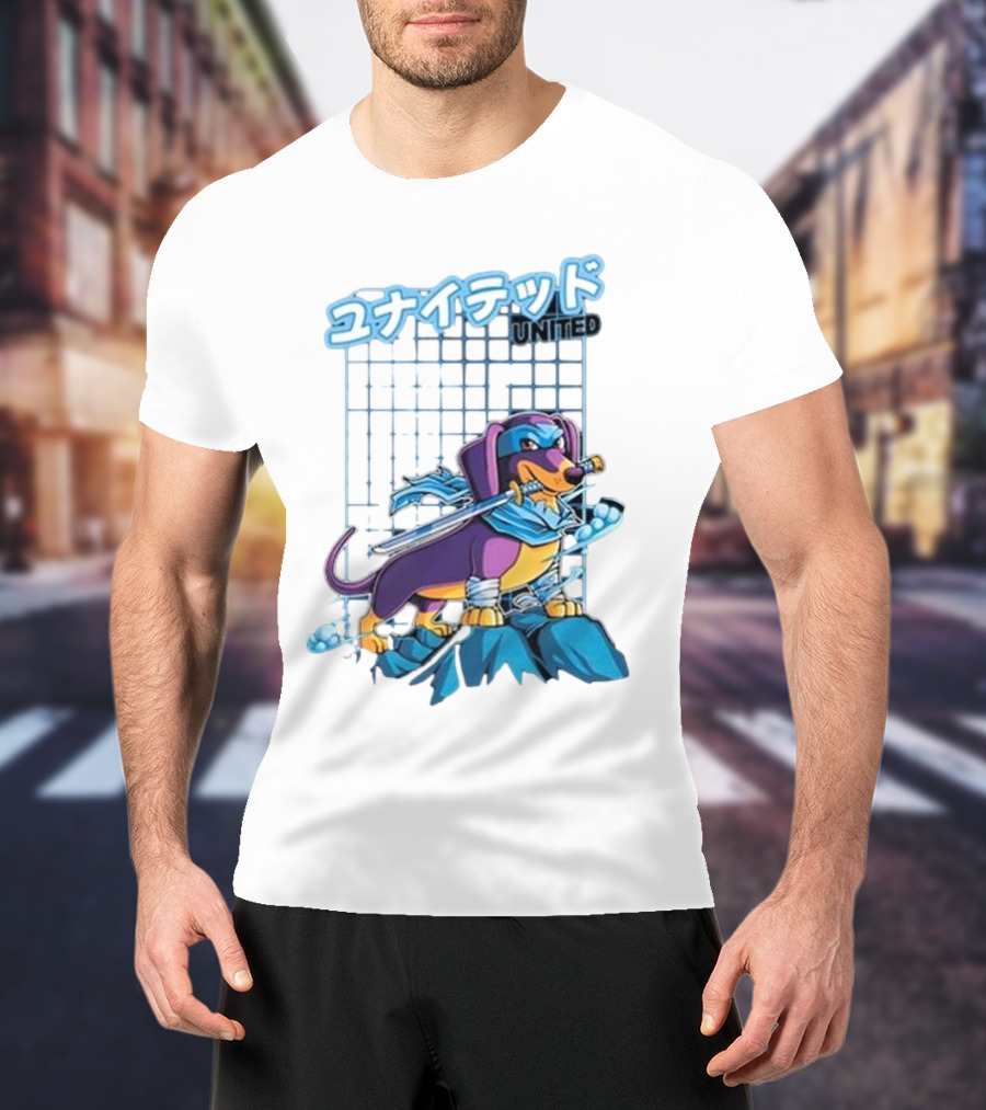 Dylan United Unitedgamer Bumi Ninja Dog On Rock With Sword And Blue Scarves T-Shirt
