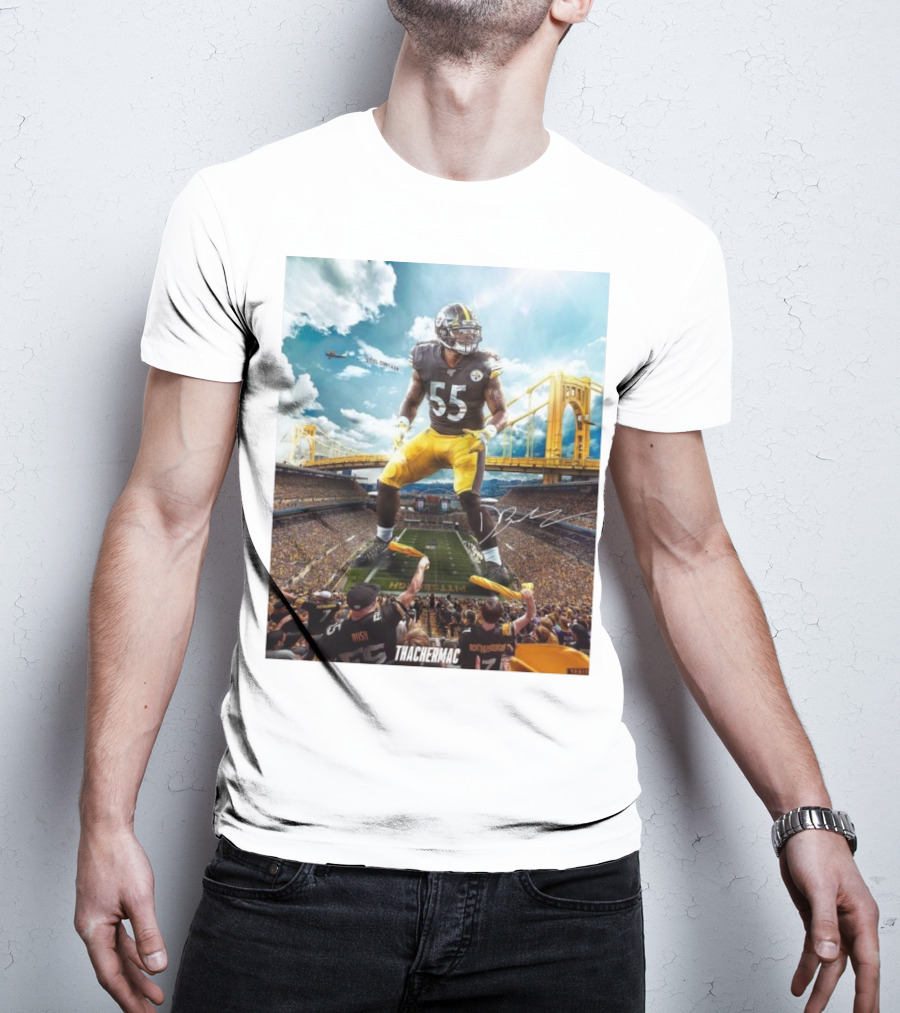 Thachermac Pittsburgh Steelers 55 Player In Stadium With Signature And Bridge Background T-Shirt