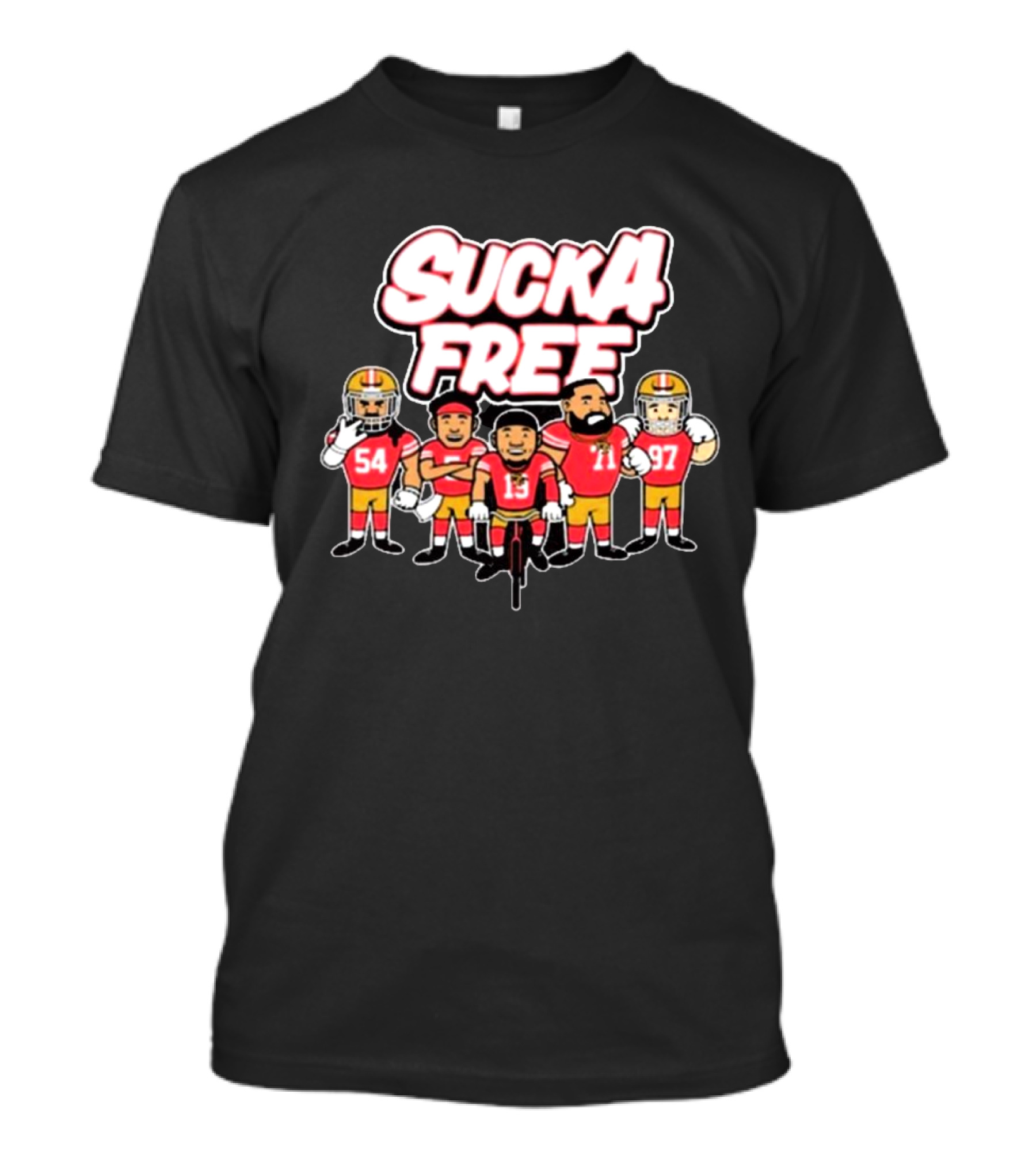 Sucka Free 5 San Francisco 49ers NFL Cartoon Players 54 13 71 97 T-Shirt