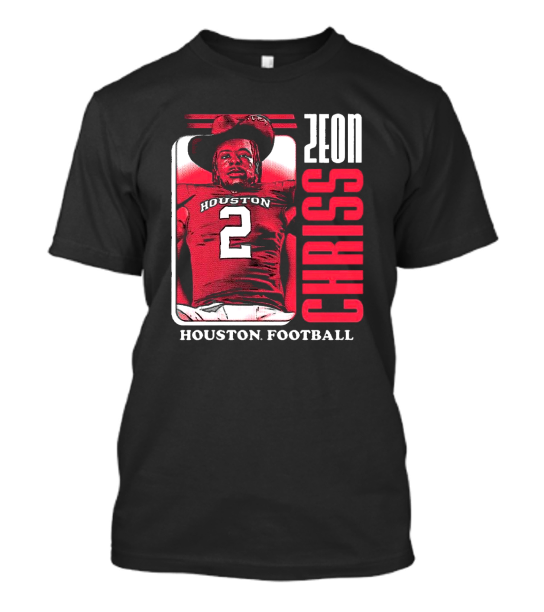 Houston Cougars Football Zeon Chriss Number 2 Red Black White T-Shirt