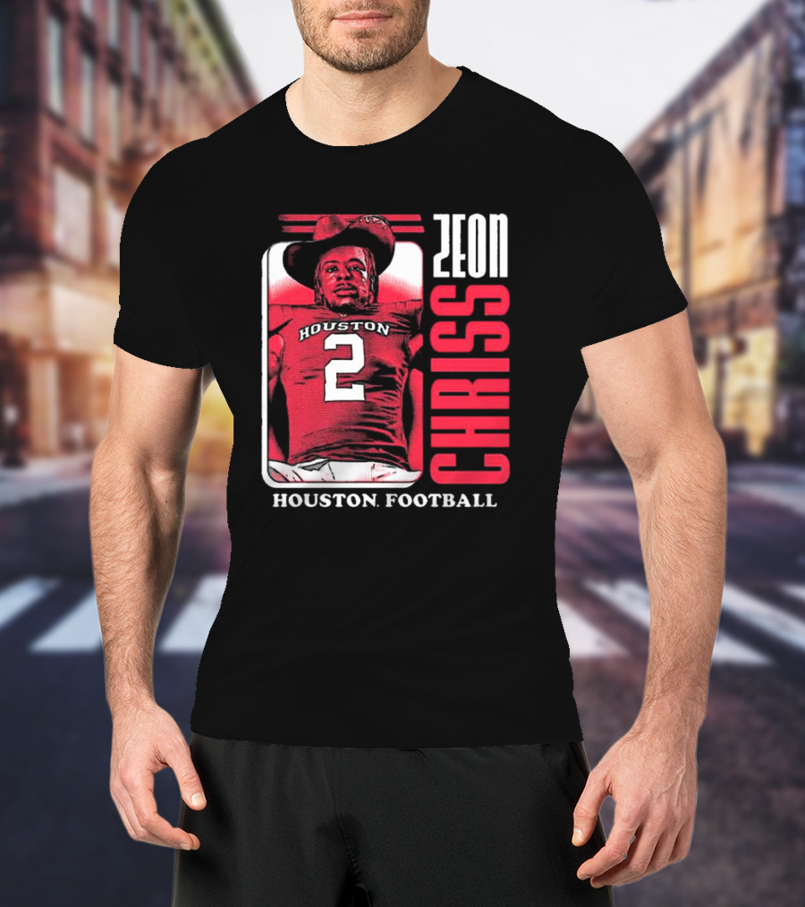 Houston Cougars Football Zeon Chriss Number 2 Red Black White T-Shirt