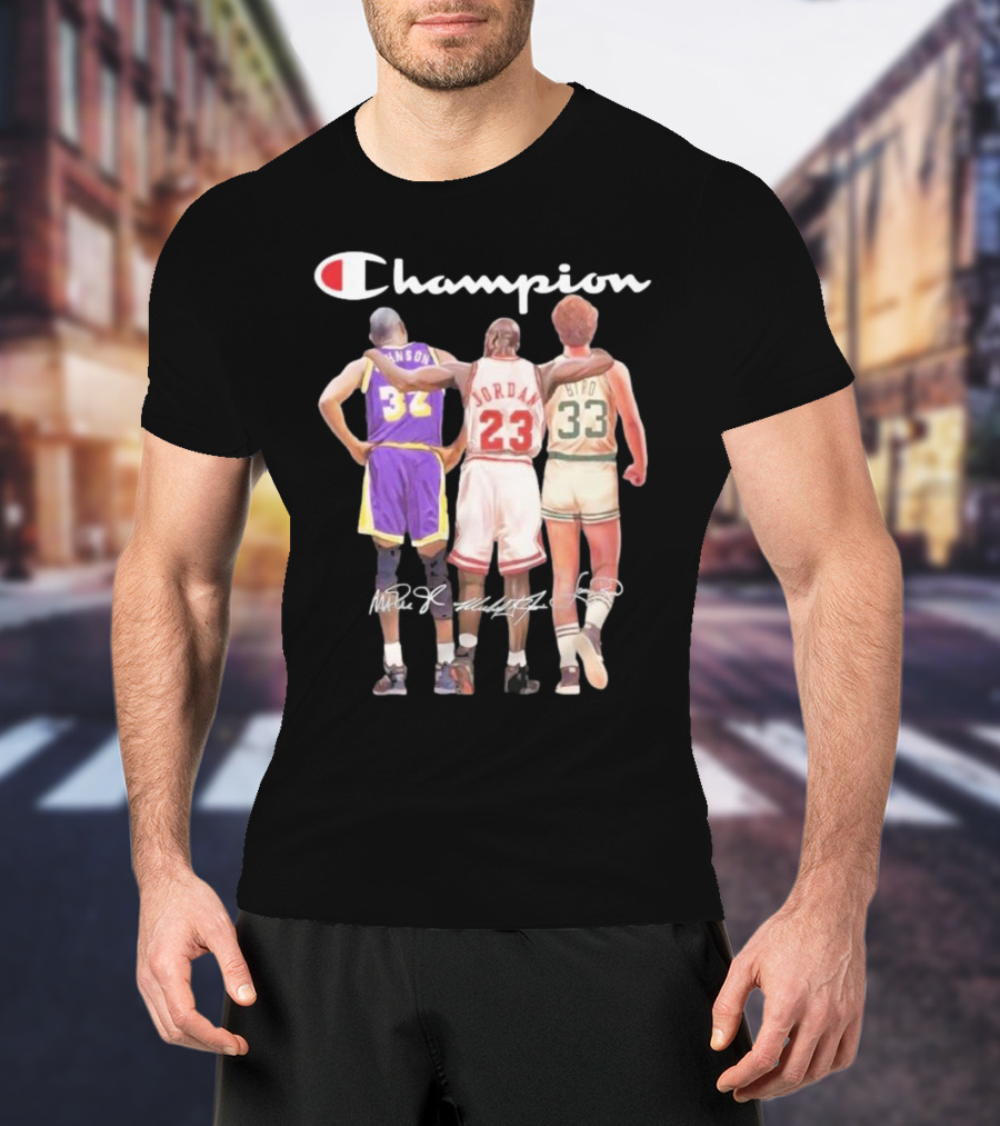 Champion Magic Johnson Jordan Bird Signatures 32 23 33 T-Shirt