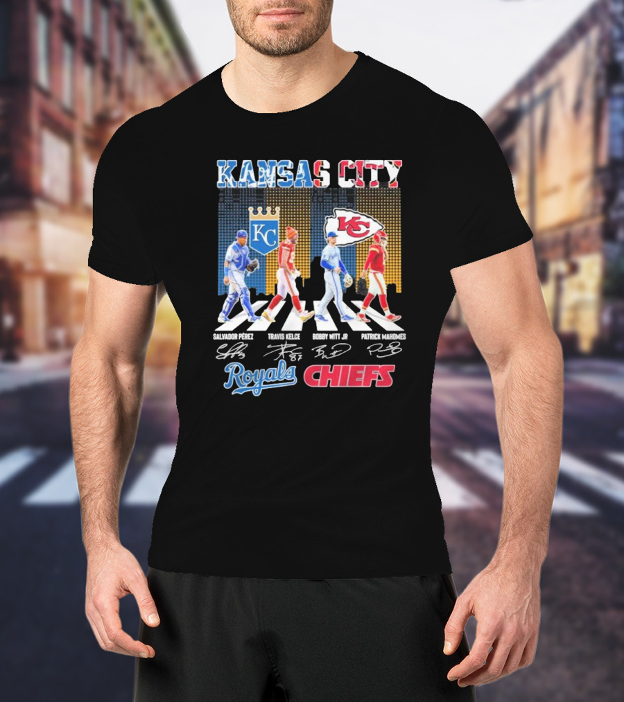 Kansas City Royals Salvador Pérez Bobby Witt Jr Kansas City Chiefs Travis Kelce Patrick Mahomes Abbey Road Signatures T-Shirt