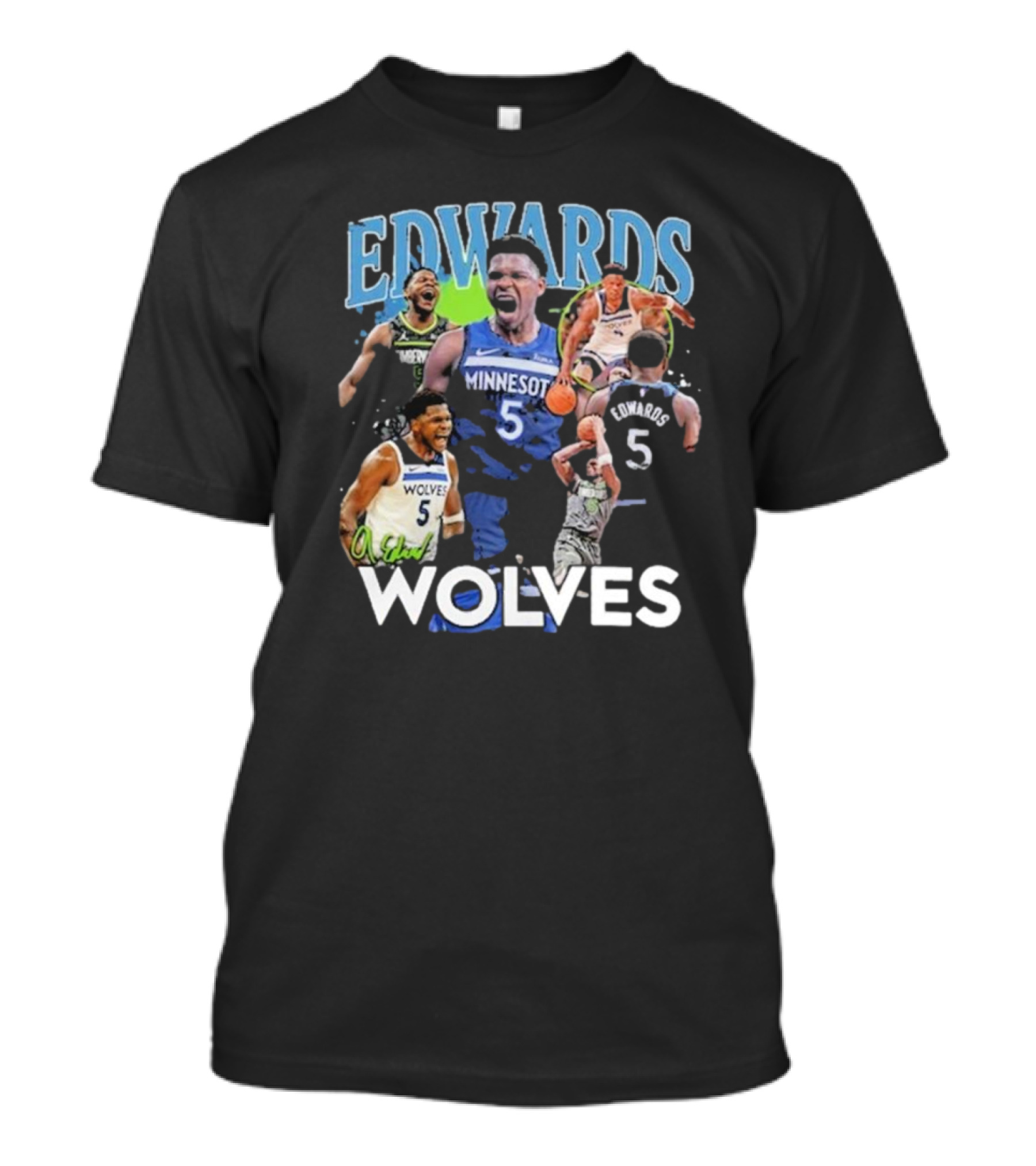 EDWARDS Minnesota Wolves Number 5 Basketball Action Collage T-Shirt