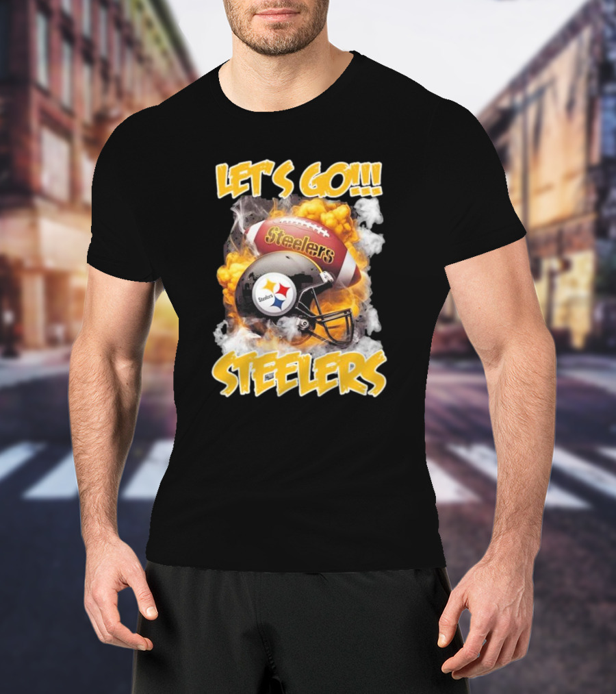 Pittsburgh Steelers Vintage Helmets Let's Go Steelers Football Helmets And Smoke T-Shirt