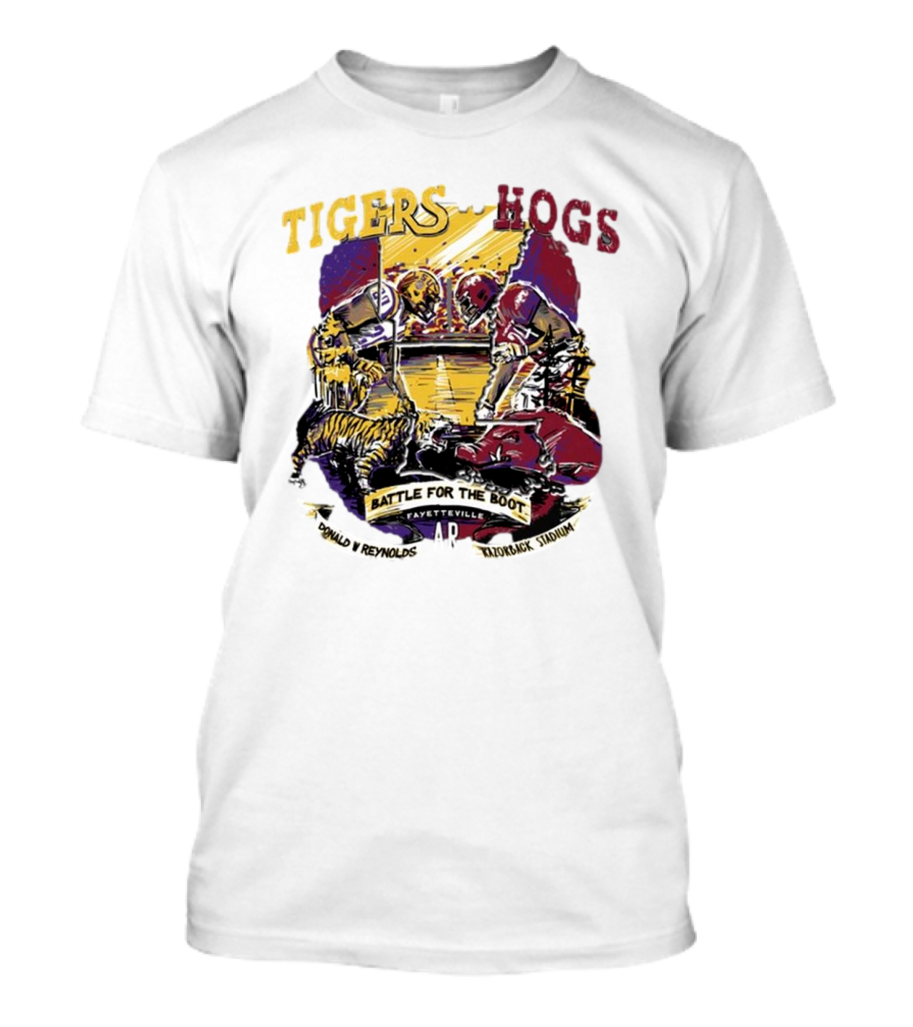 Tigers Vs. Hogs Battle For The Boot Fayetteville Donald W Reynolds Razorback Stadium T-Shirt