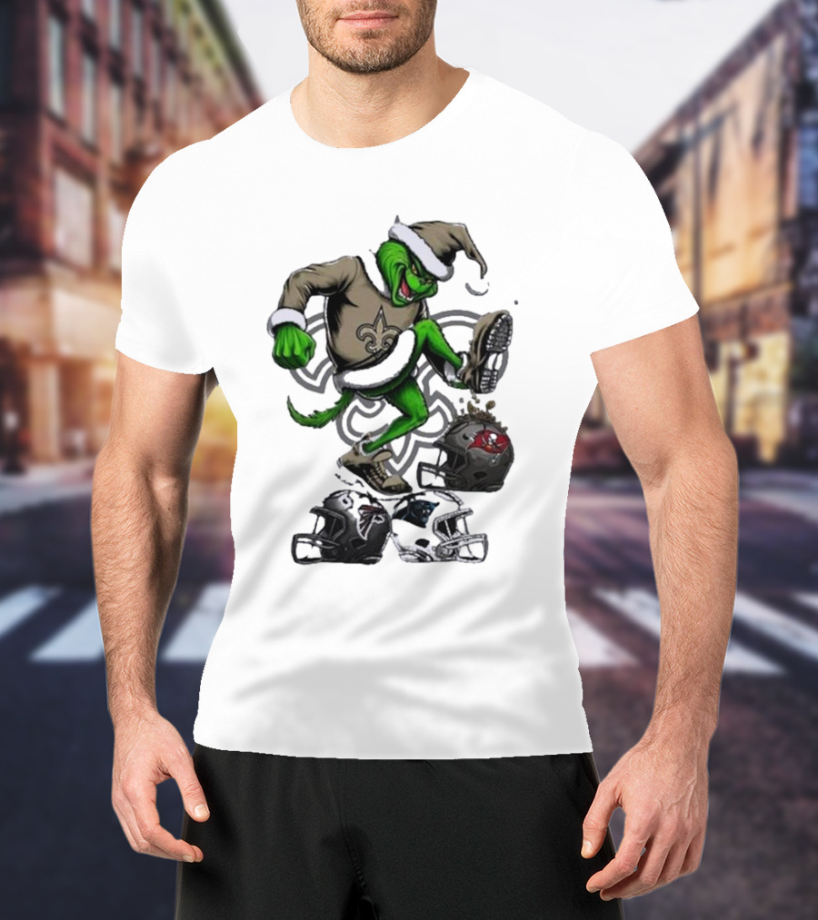 Grinch Crushes Rival NFL Teams In New Orleans Saints Gear T-Shirt