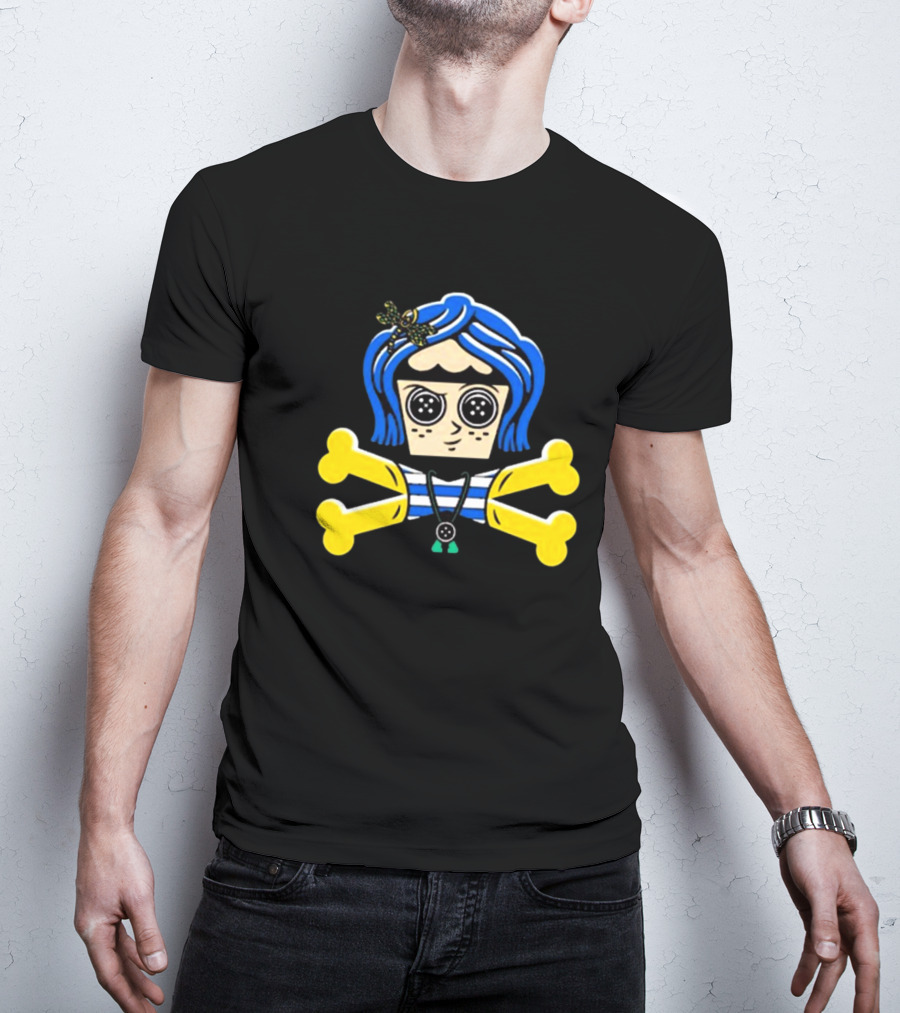 Coraline Inspired Button Eyed Crossbones By Johnny Cupcakes T-Shirt