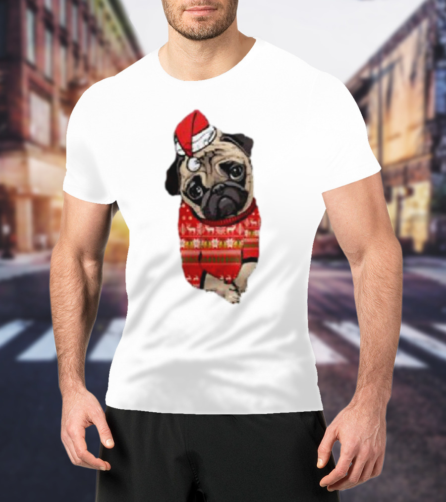 Lovely Pug Christmas Sweater Santa Hat Holiday T-Shirt