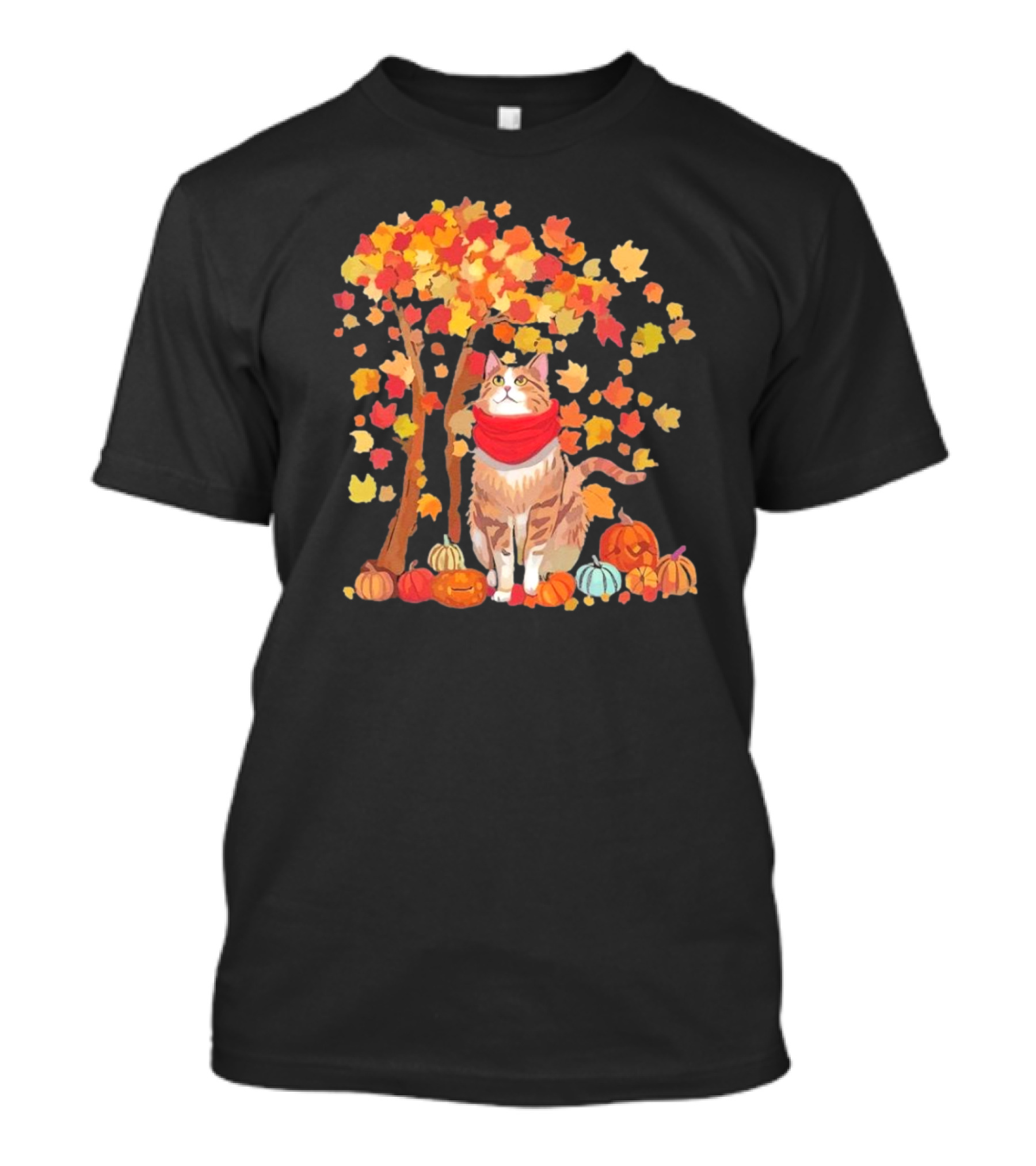 ItS Fall YAll Cat Leaf Fall Tree Hello Autumn Thanksgiving Pumpkin Scarf T-Shirt