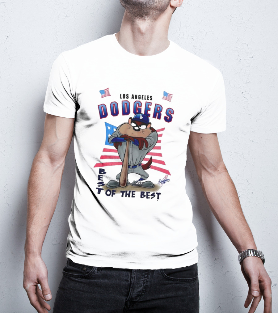 Los Angeles Dodgers Best Of The Best With Mascot And American Flags T-Shirt