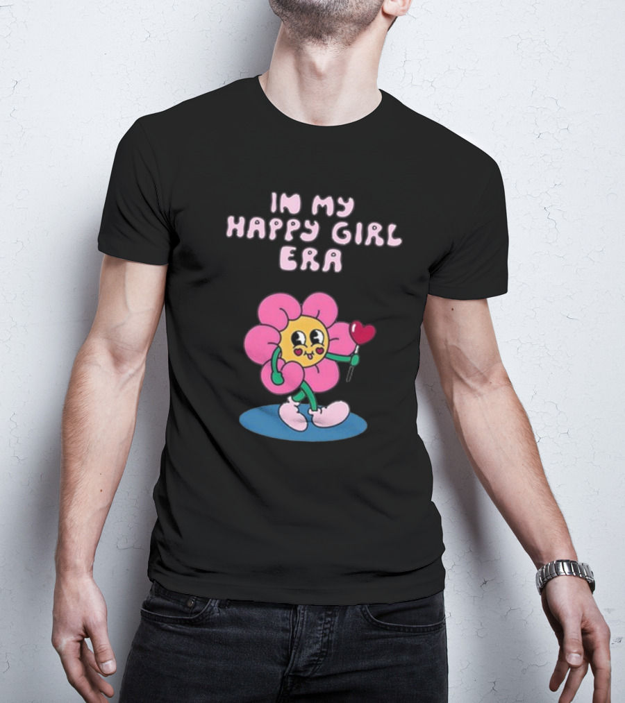 In My Happy Girl Era With Pink Flower Character And Heart Lollipop T-Shirt