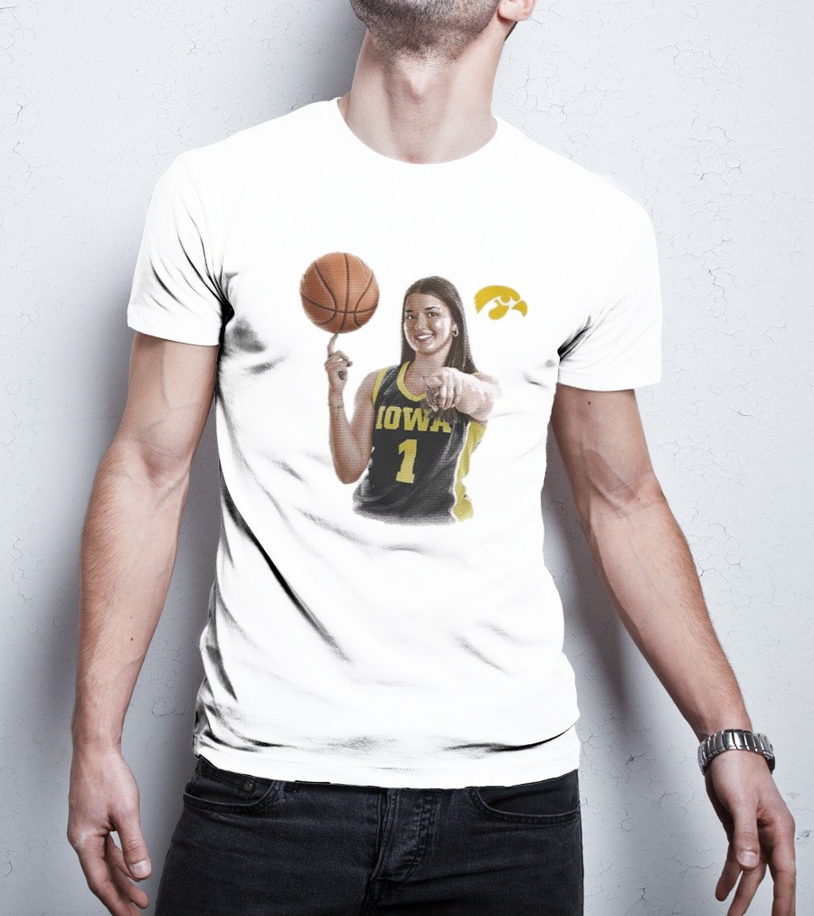 Taylor Stremlow Iowa Basketball Number 1 Portrait Signature With Team T-Shirt