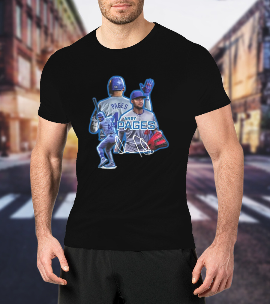 Andy Pages LA Dodgers Baseball 44 Signature Player Collage T-Shirt