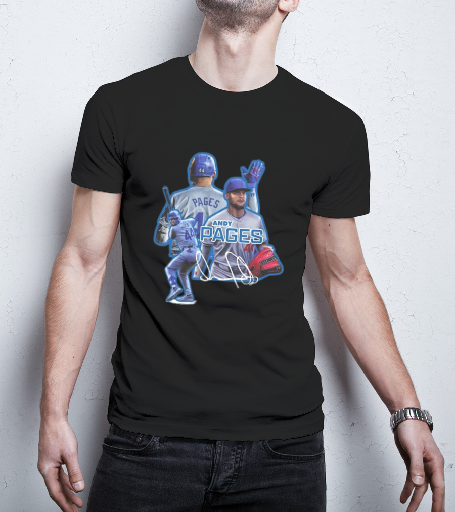 Andy Pages LA Dodgers Baseball 44 Signature Player Collage T-Shirt