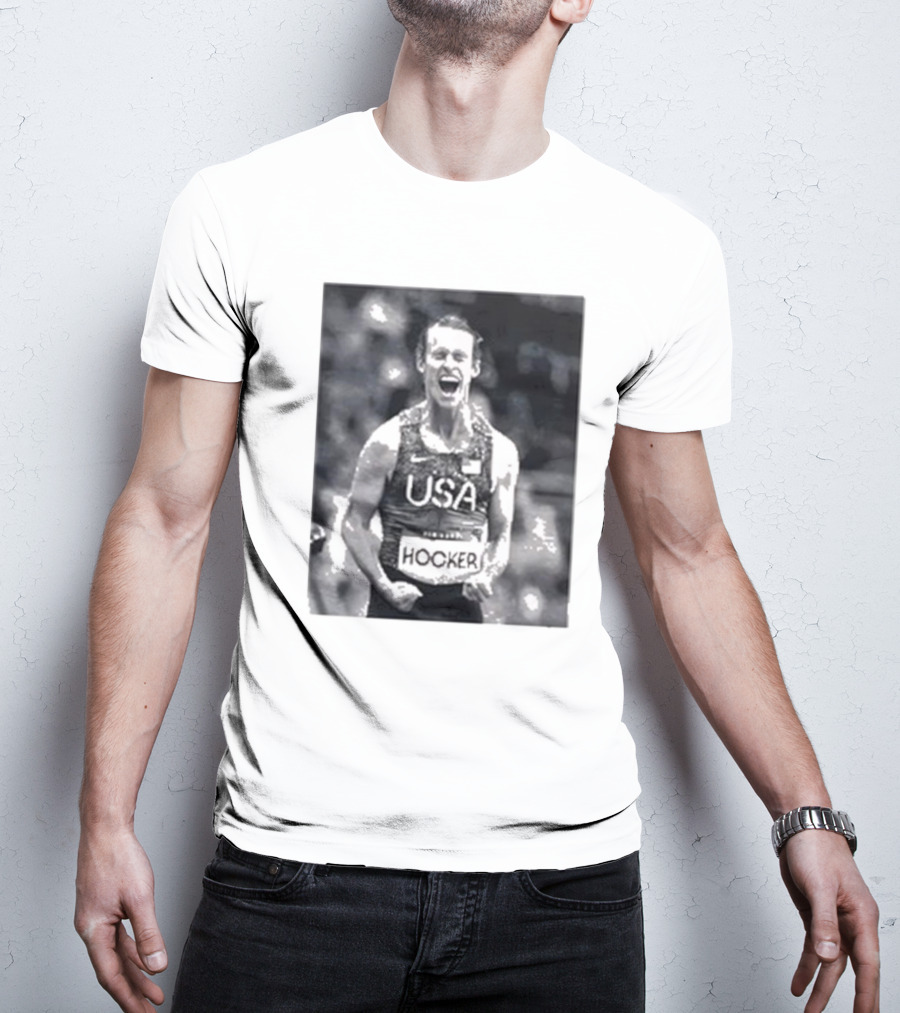 USA Cole Hocker Olympic Photo Signature T-Shirt