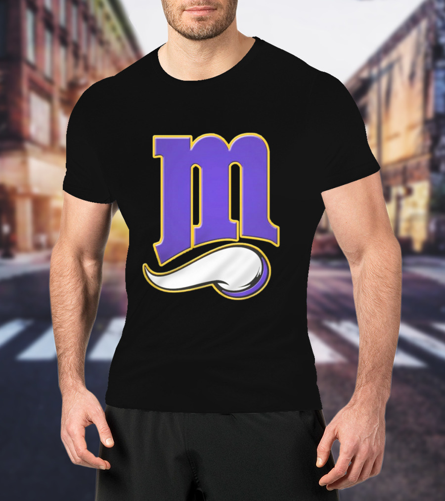 Minnesota Vikings And Minnesota Twins M Logo Fusion In Purple And White T-Shirt