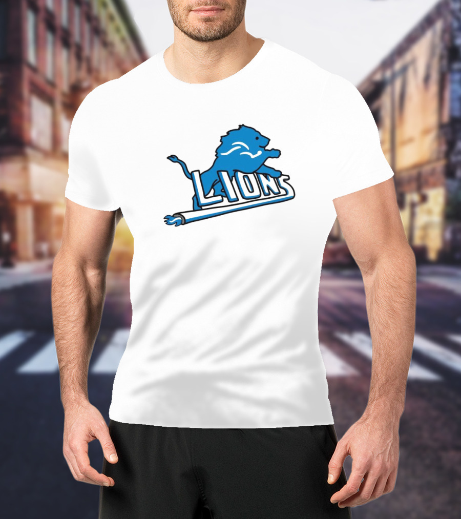 NFL Detroit Lions Blue Logo Mashup With NBA Detroit Pistons Inspired T-Shirt