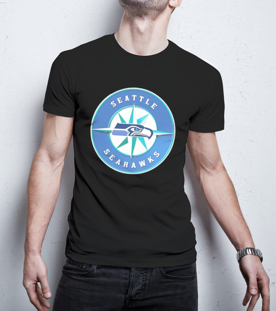 Seattle Seahawks X Mariners Logo Mashup NFL MLB Crossover T-Shirt