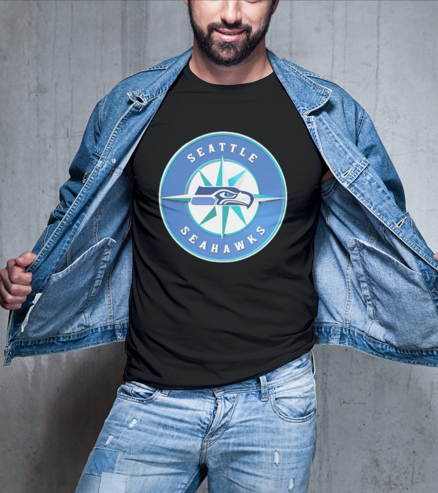 Seattle Seahawks X Mariners Logo Mashup NFL MLB Crossover T-Shirt