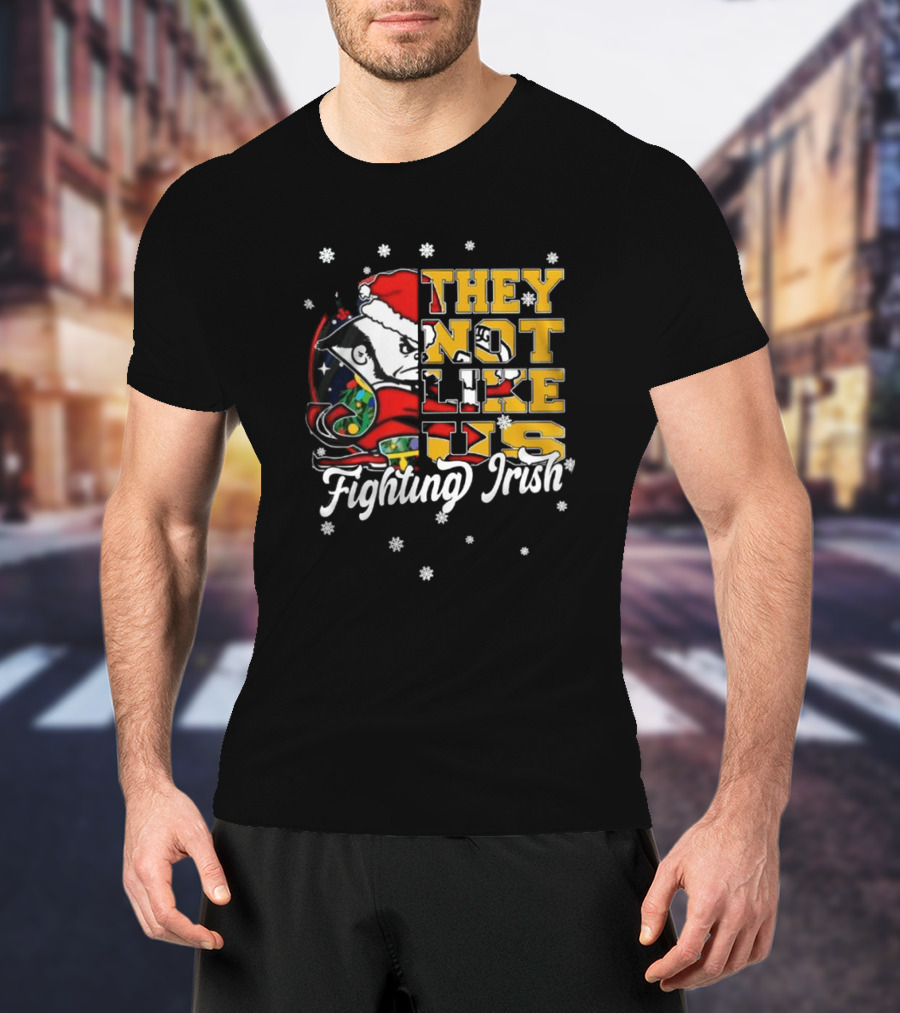 Notre Dame Fighting Irish They Not Like Us Christmas Mascot T-Shirt
