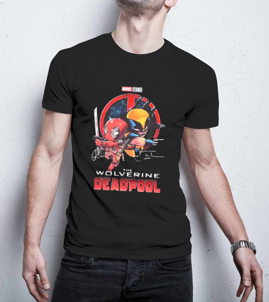 Marvel Studios Baby Deadpool And Wolverine Hugh Jackman And Ryan Reynolds Signatures T-Shirt