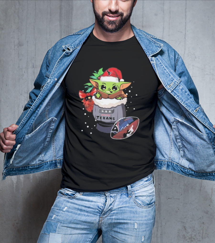 Houston Texans Baby Yoda Christmas Football T-Shirt