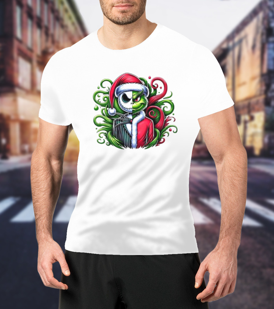 Jack Skellington Grinch Split Face Christmas T-Shirt