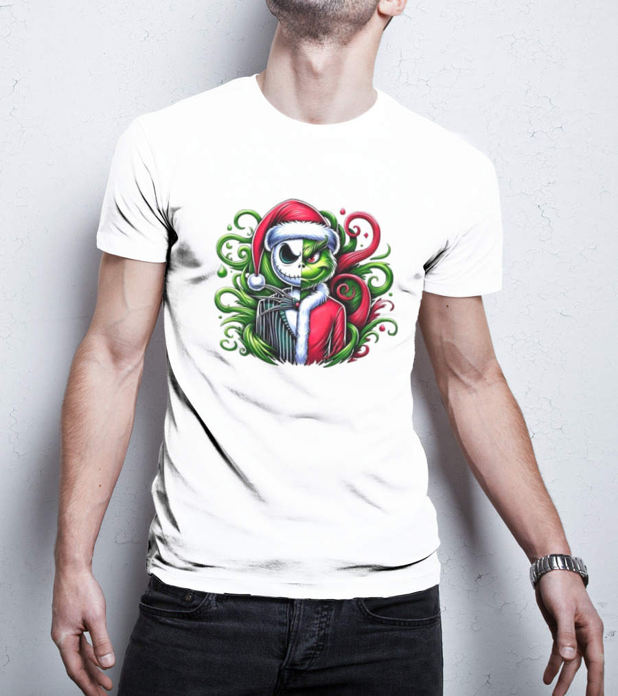 Jack Skellington Grinch Split Face Christmas T-Shirt