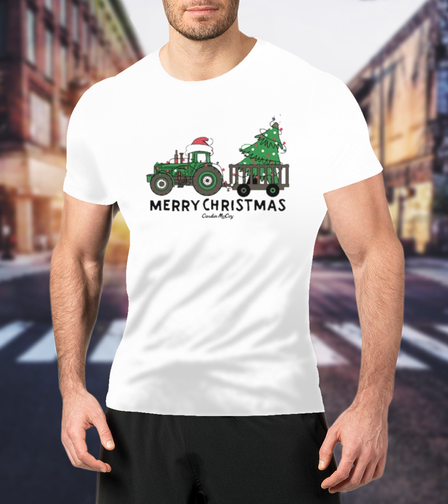 Merry Christmas Tractor Santa Tree Cardin McCoy T-Shirt