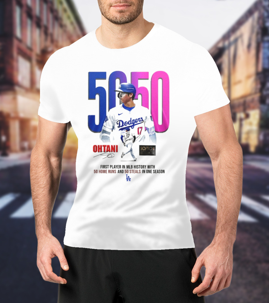 Los Angeles Dodgers Shohei Ohtani 50/50 First Player In MLB History With 50 Home Runs And 50 Steals In One Season T-Shirt