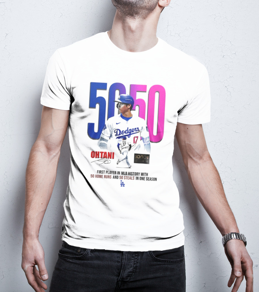 Los Angeles Dodgers Shohei Ohtani 50/50 First Player In MLB History With 50 Home Runs And 50 Steals In One Season T-Shirt