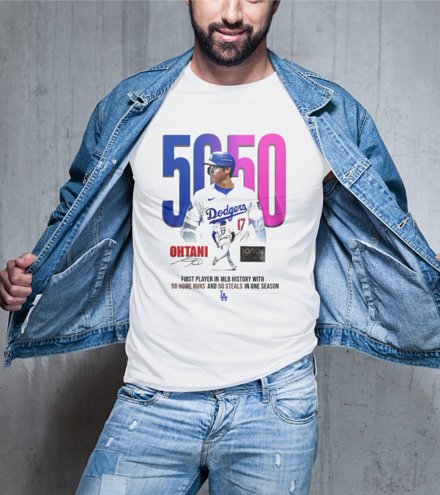 Los Angeles Dodgers Shohei Ohtani 50/50 First Player In MLB History With 50 Home Runs And 50 Steals In One Season T-Shirt