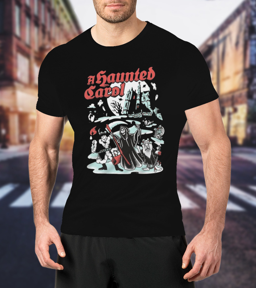 A Haunted Carol Ghostly Christmas Adventure With Skeletons And Snowy Graveyard T-Shirt