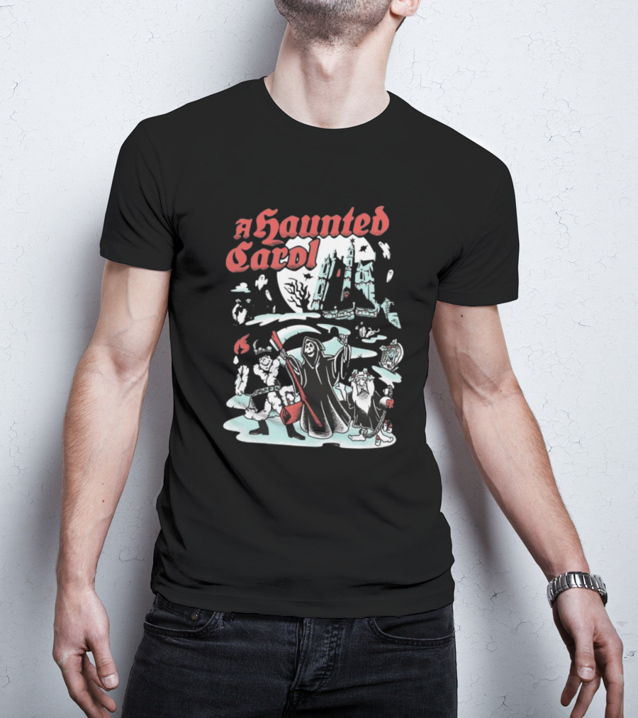 A Haunted Carol Ghostly Christmas Adventure With Skeletons And Snowy Graveyard T-Shirt