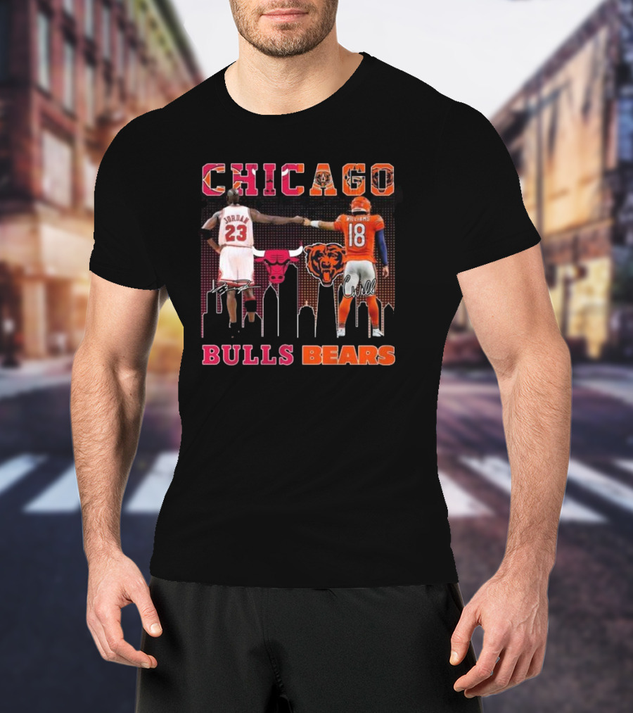 Chicago Bulls Michael Jordan Chicago Bears Caleb Williams City Signatures T-Shirt