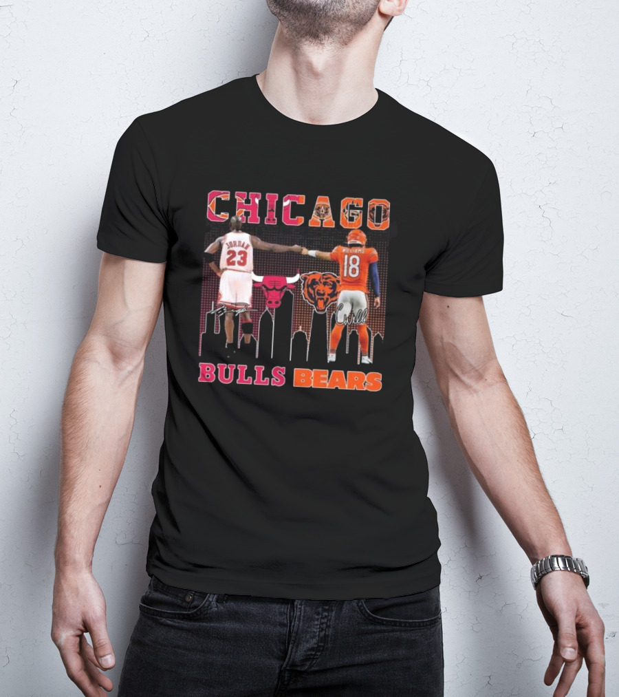 Chicago Bulls Michael Jordan Chicago Bears Caleb Williams City Signatures T-Shirt
